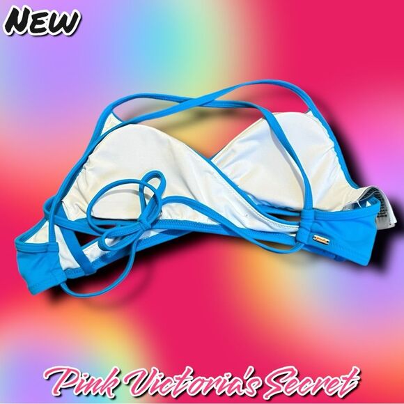 Preowned Victoria’s Secret PINK Blue Triangle Bikini Top – Size S - Picture 7 of 10